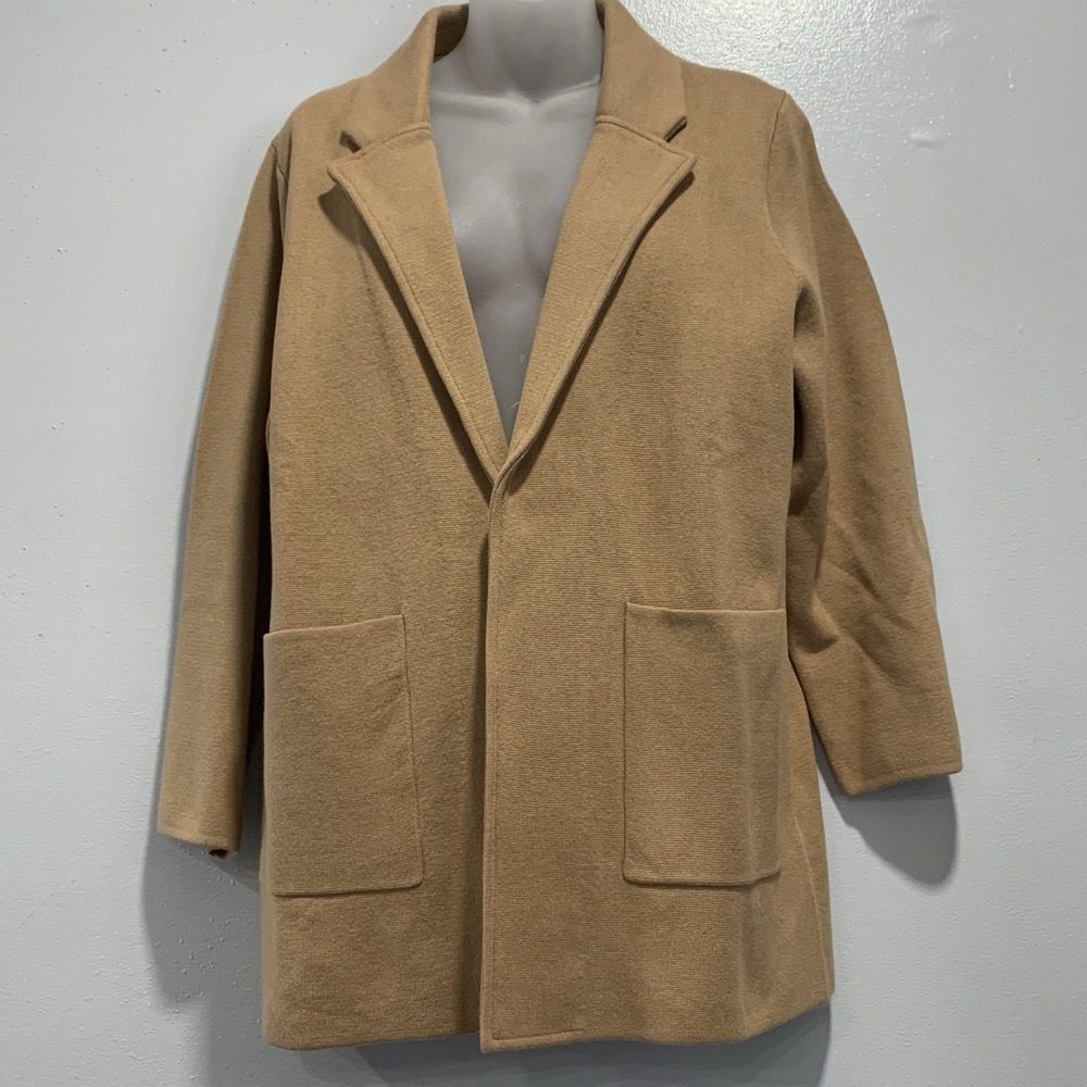 Quince 100% Organic Cotton Knit Blazer Jacket Camel Womens Office Comfort Size L - Picture 2 of 13